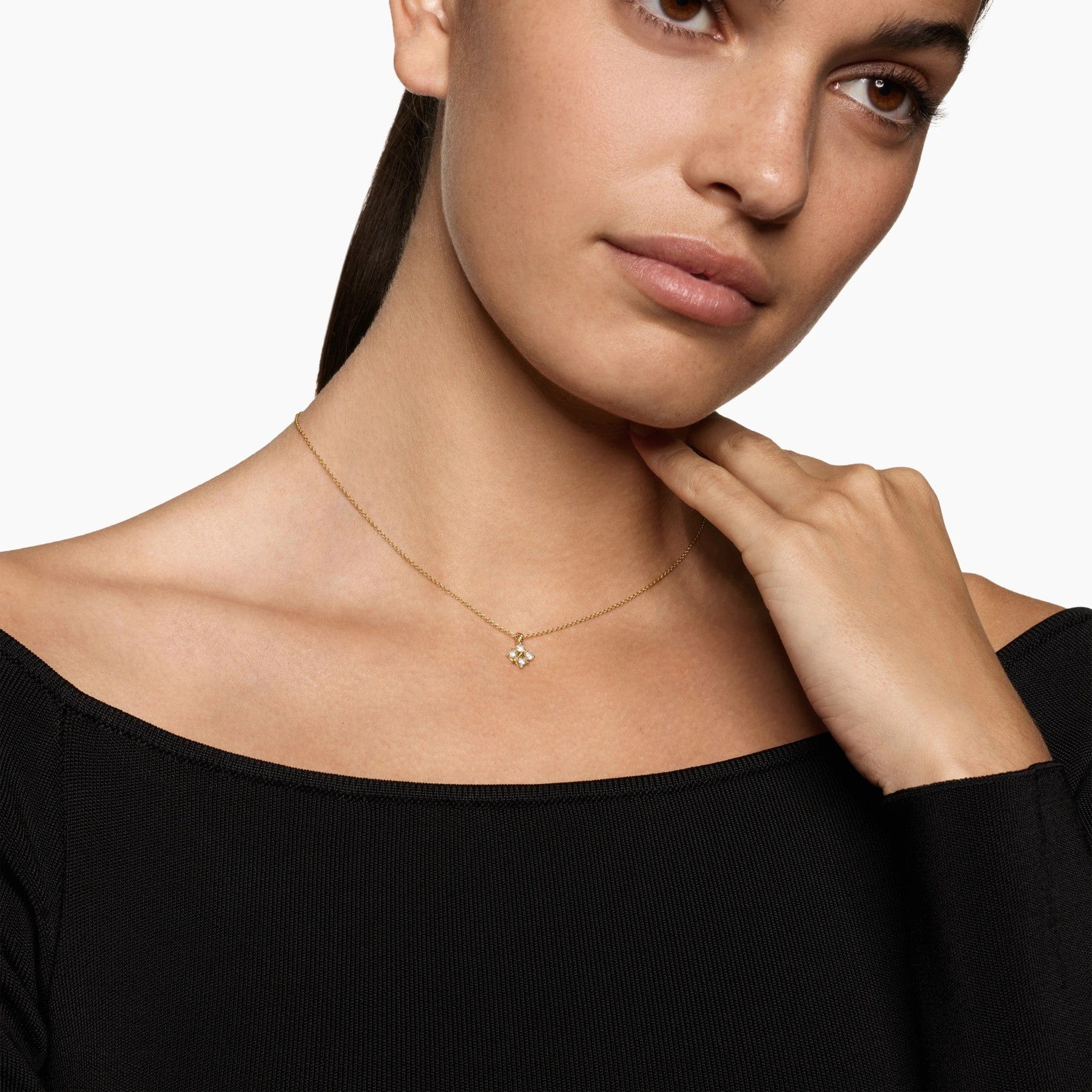 Petite Modern Renaissance® Pyramid Pendant Necklace 18K Yellow Gold with Diamonds, 10.9mm