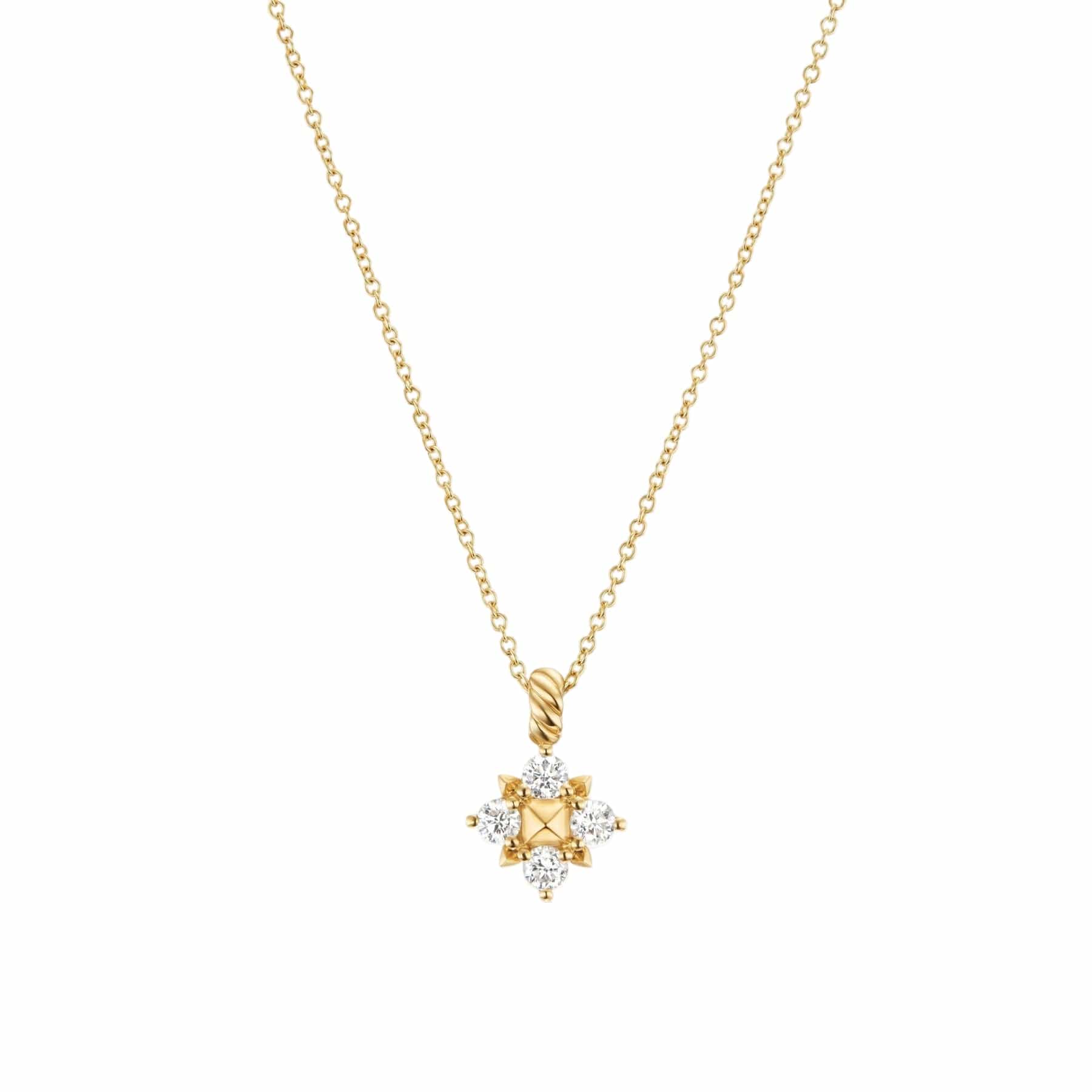 Petite Modern Renaissance® Pyramid Pendant Necklace 18K Yellow Gold with Diamonds, 10.9mm