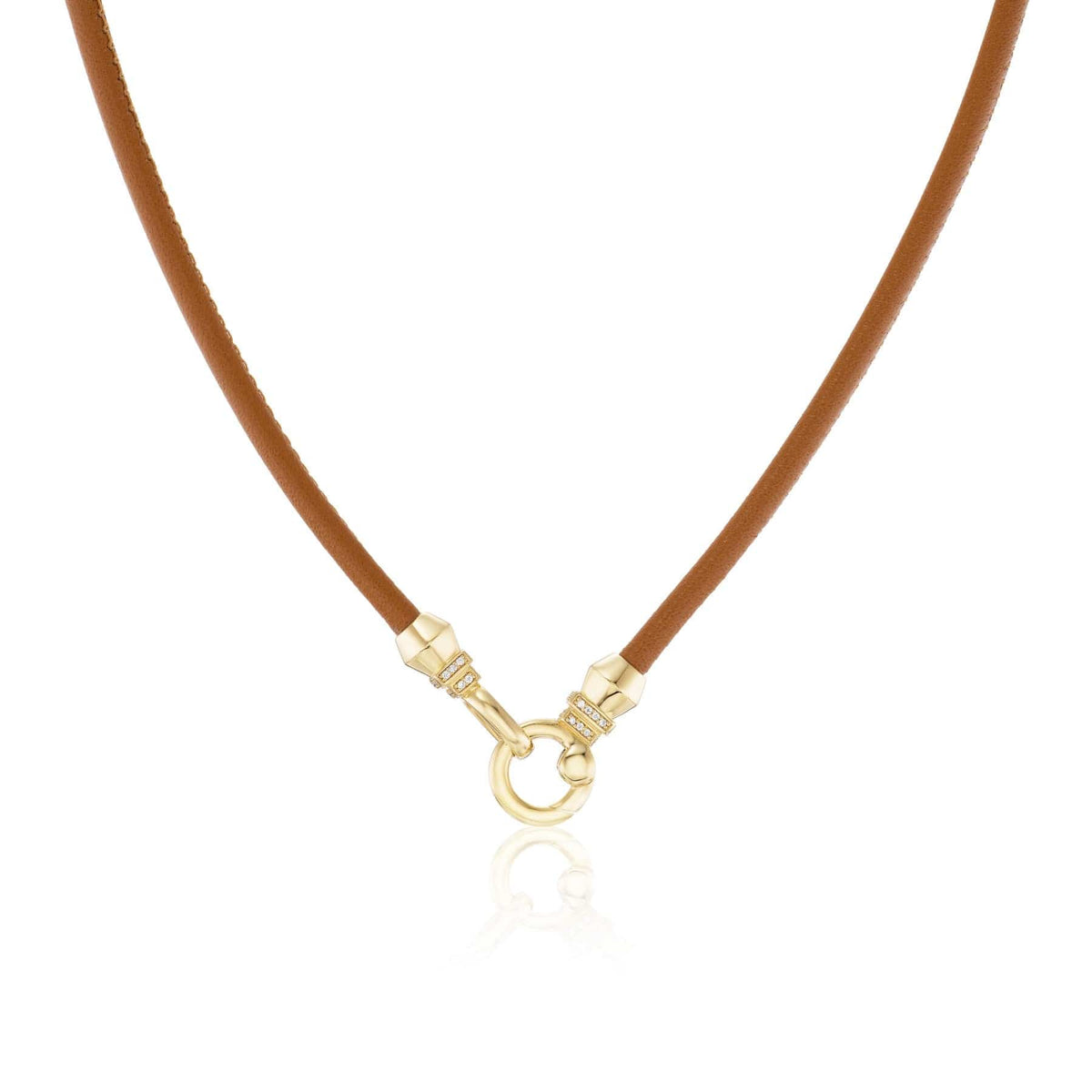 Sorellina 18K Yellow Gold Diamond and Brown Leather Cord Necklace