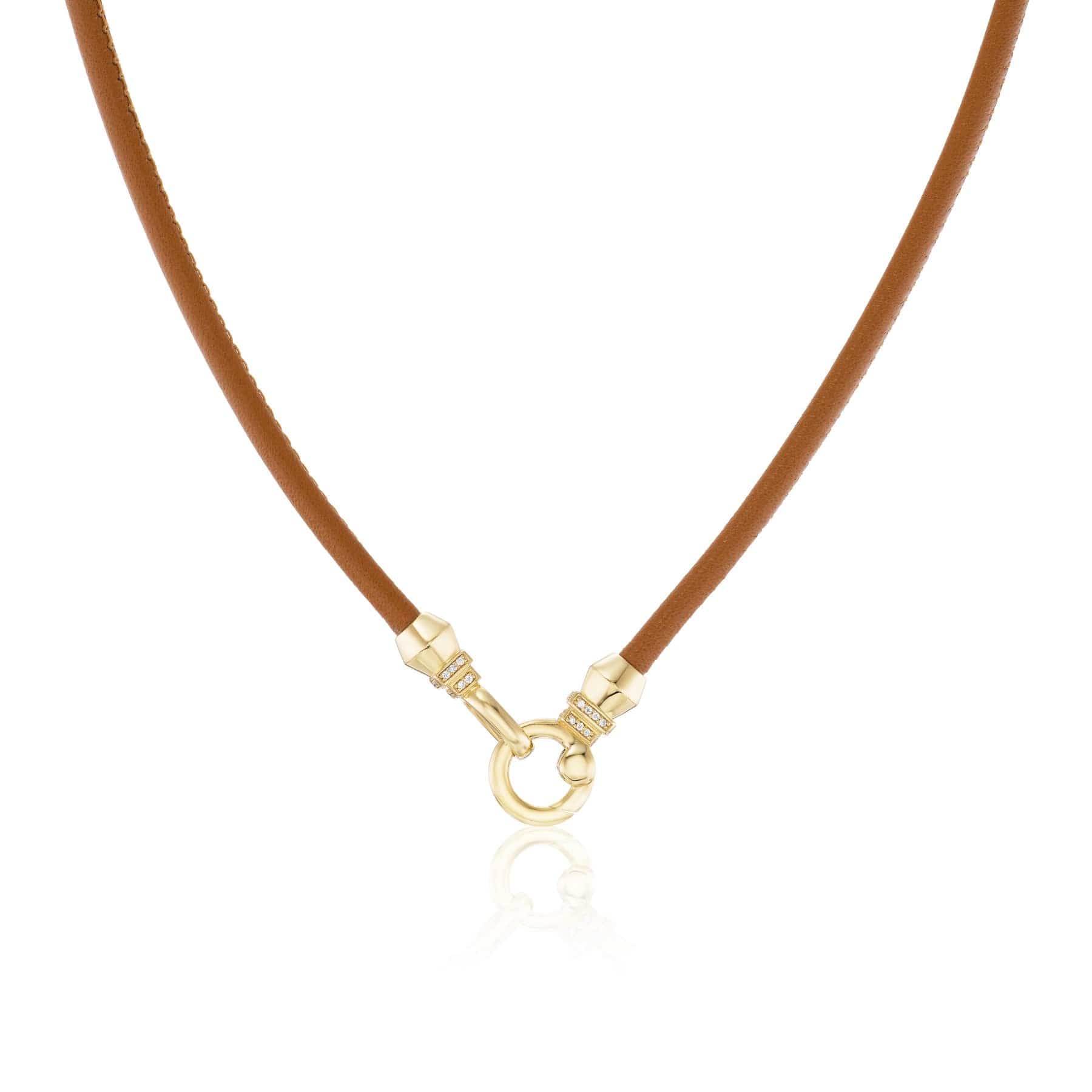 Sorellina 18K Yellow Gold Diamond and Brown Leather Cord Necklace