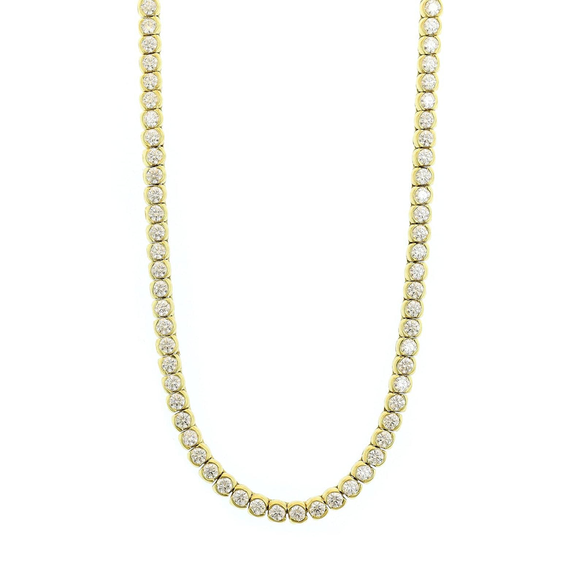 18K Yellow Gold Half Bezel Set Diamond Tennis Necklace