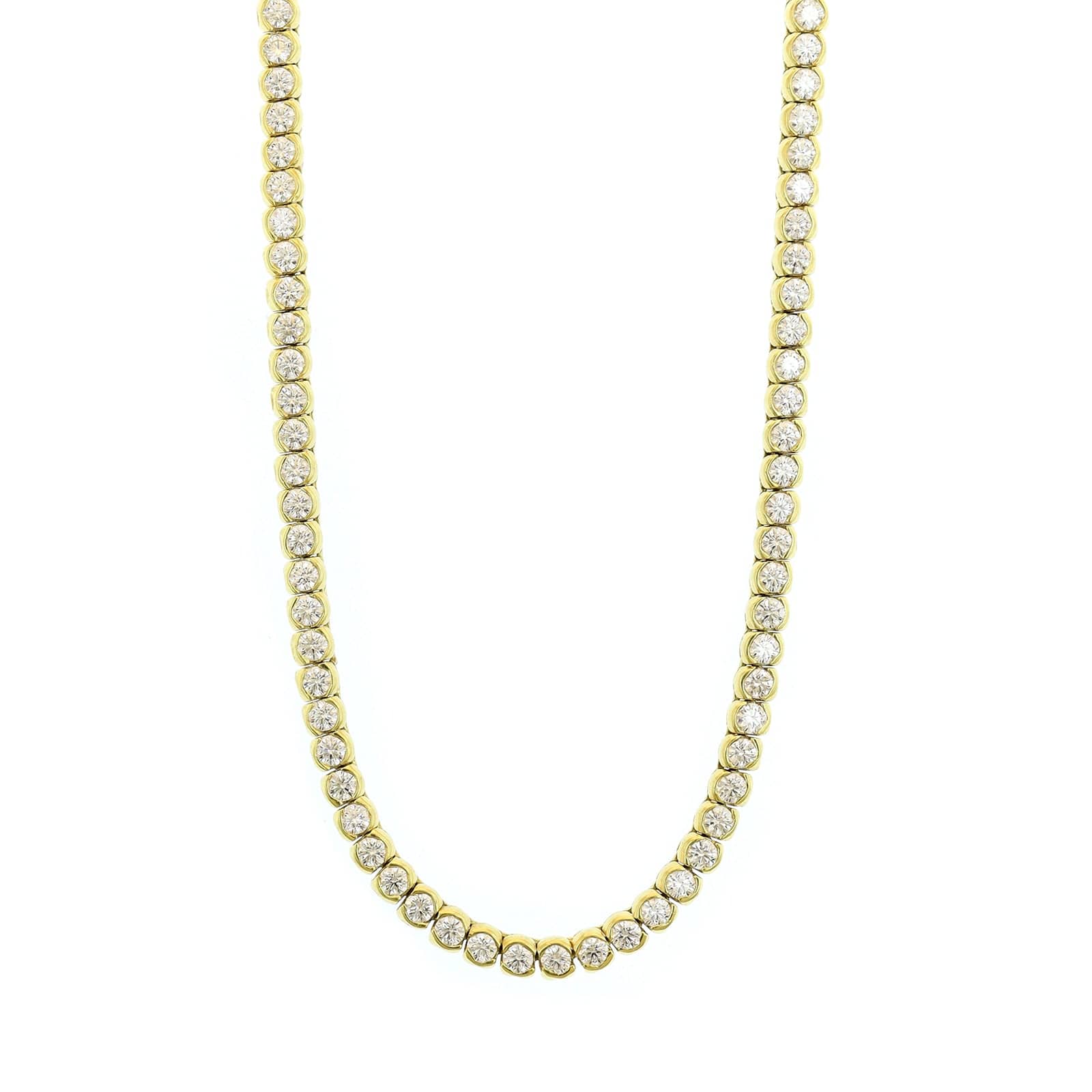 18K Yellow Gold Half Bezel Set Diamond Tennis Necklace