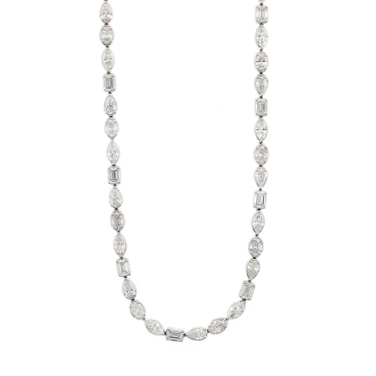 18K White Gold Multi Shaped Diamond Tennis Necklace