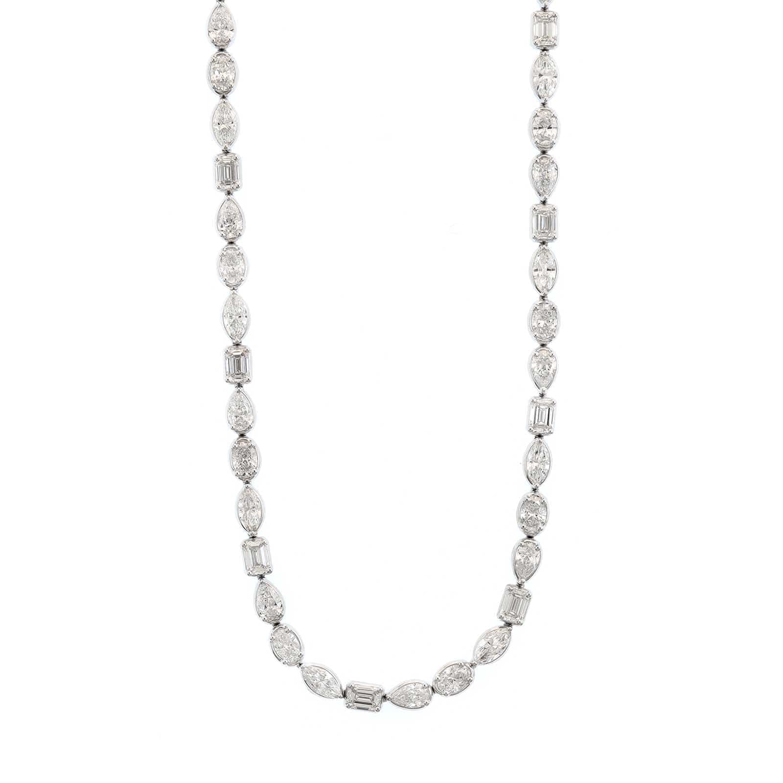 18K White Gold Multi Shaped Diamond Tennis Necklace