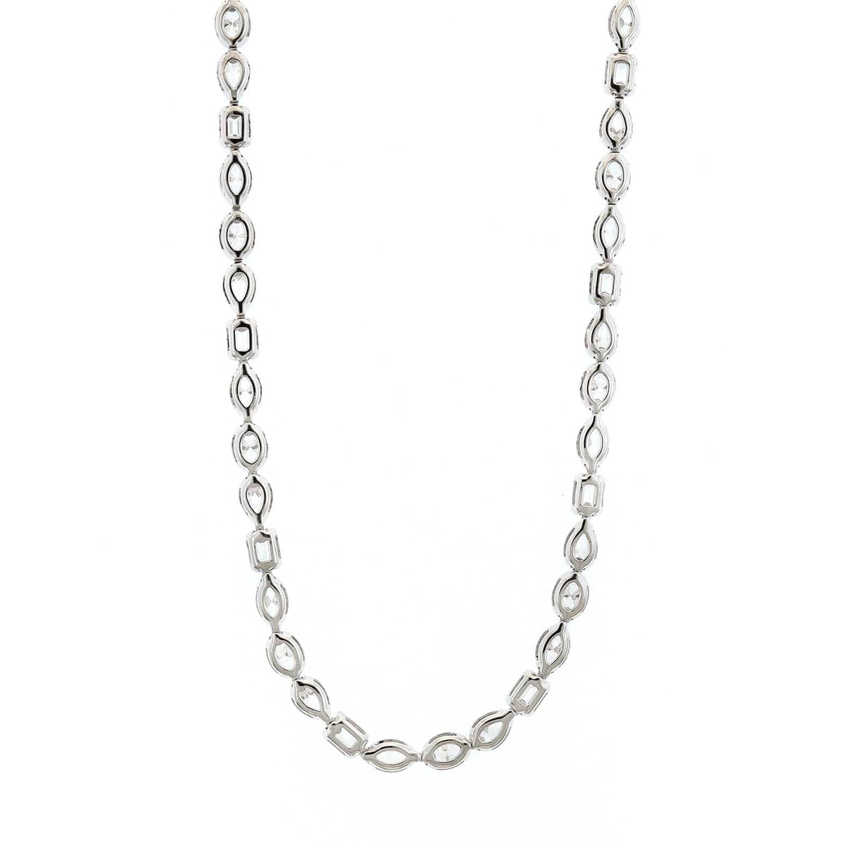 18K White Gold Multi Shaped Diamond Tennis Necklace