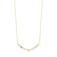 18K Yellow Gold Multi Shaped Diamond Curved Bar Necklace