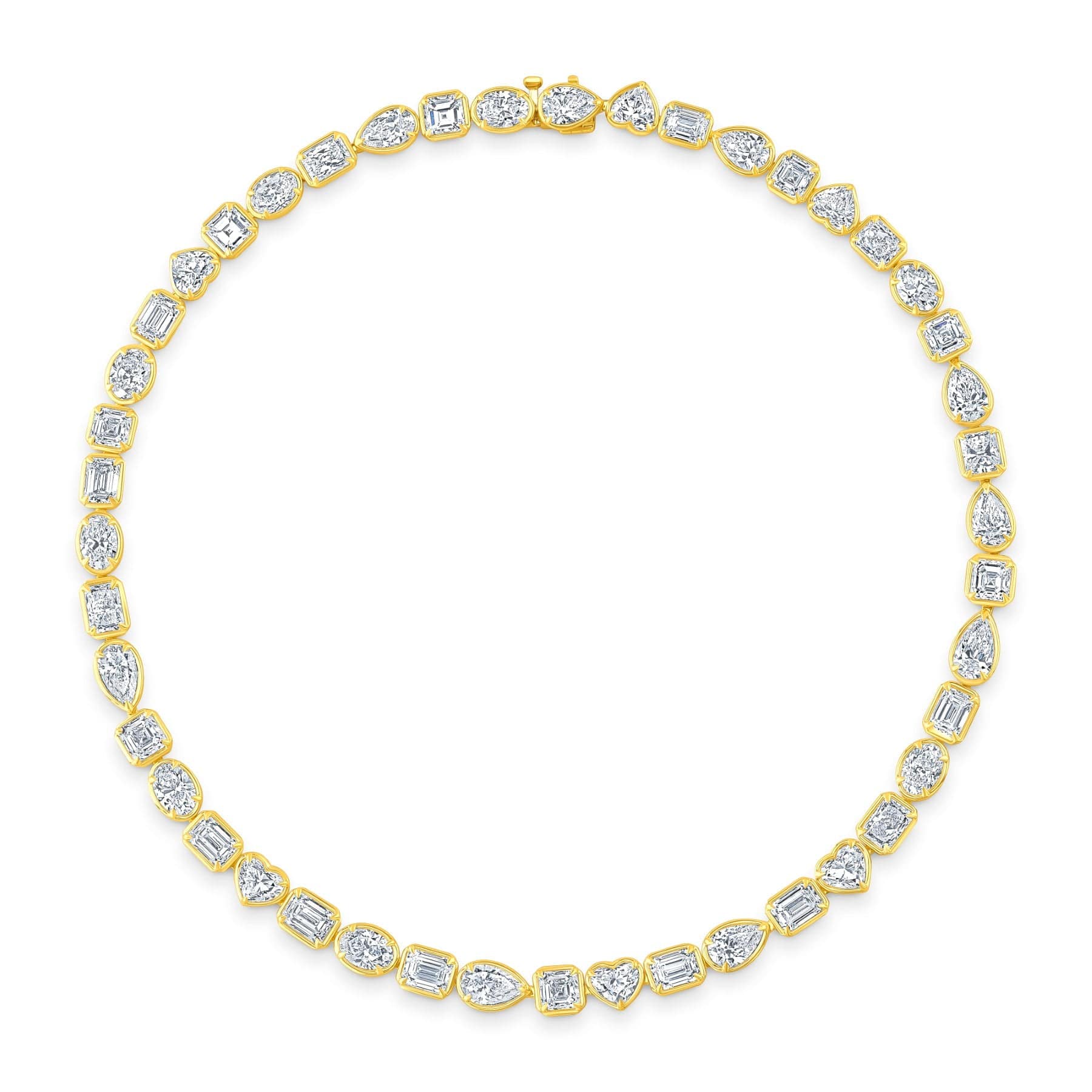 18K Yellow Gold Multi Shaped Diamond Tennis Necklace
