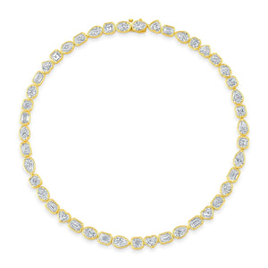 18K Yellow Gold Multi Shaped Diamond Tennis Necklace