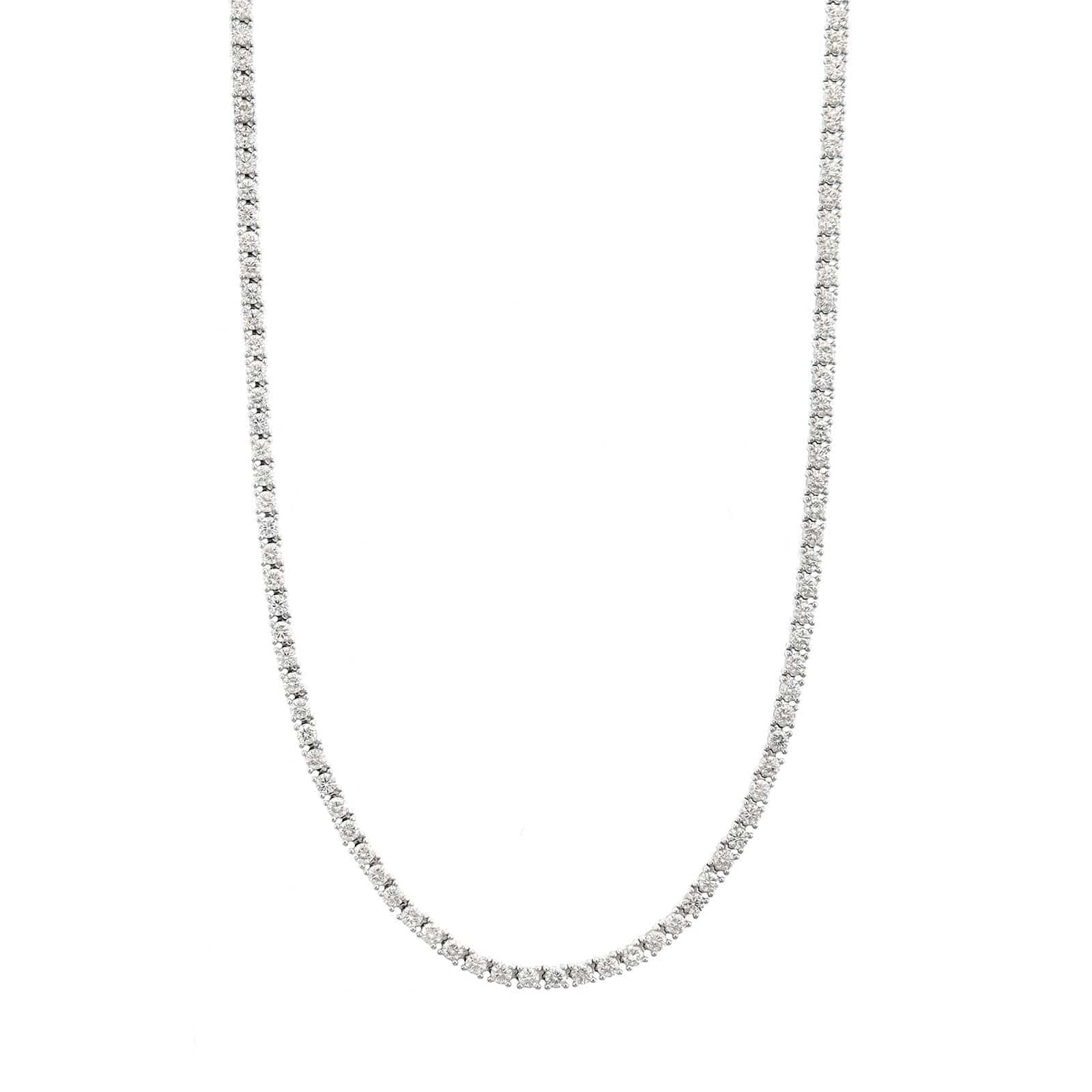 14K White Gold Halfway Around Diamond Tennis Necklace