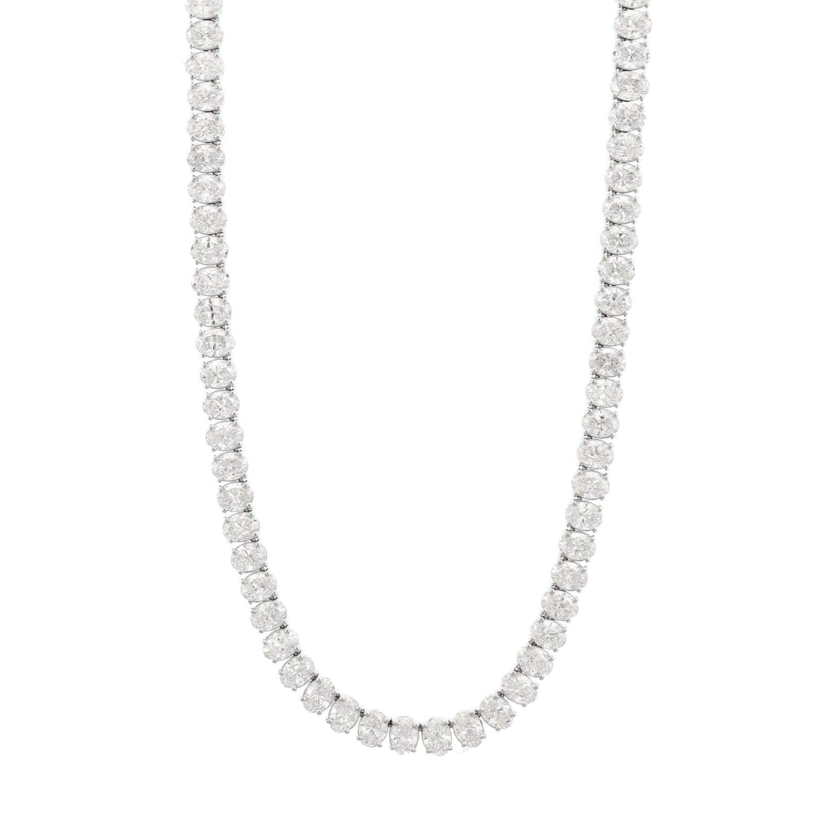 18K White Gold 4 Prong Oval Diamond Tennis Necklace