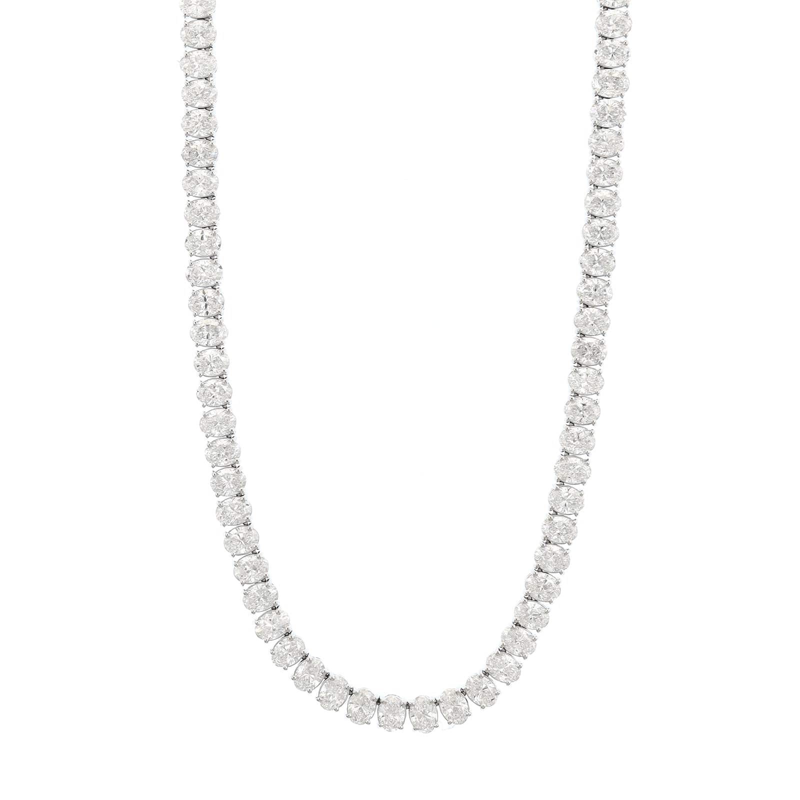 18K White Gold 4 Prong Oval Diamond Tennis Necklace