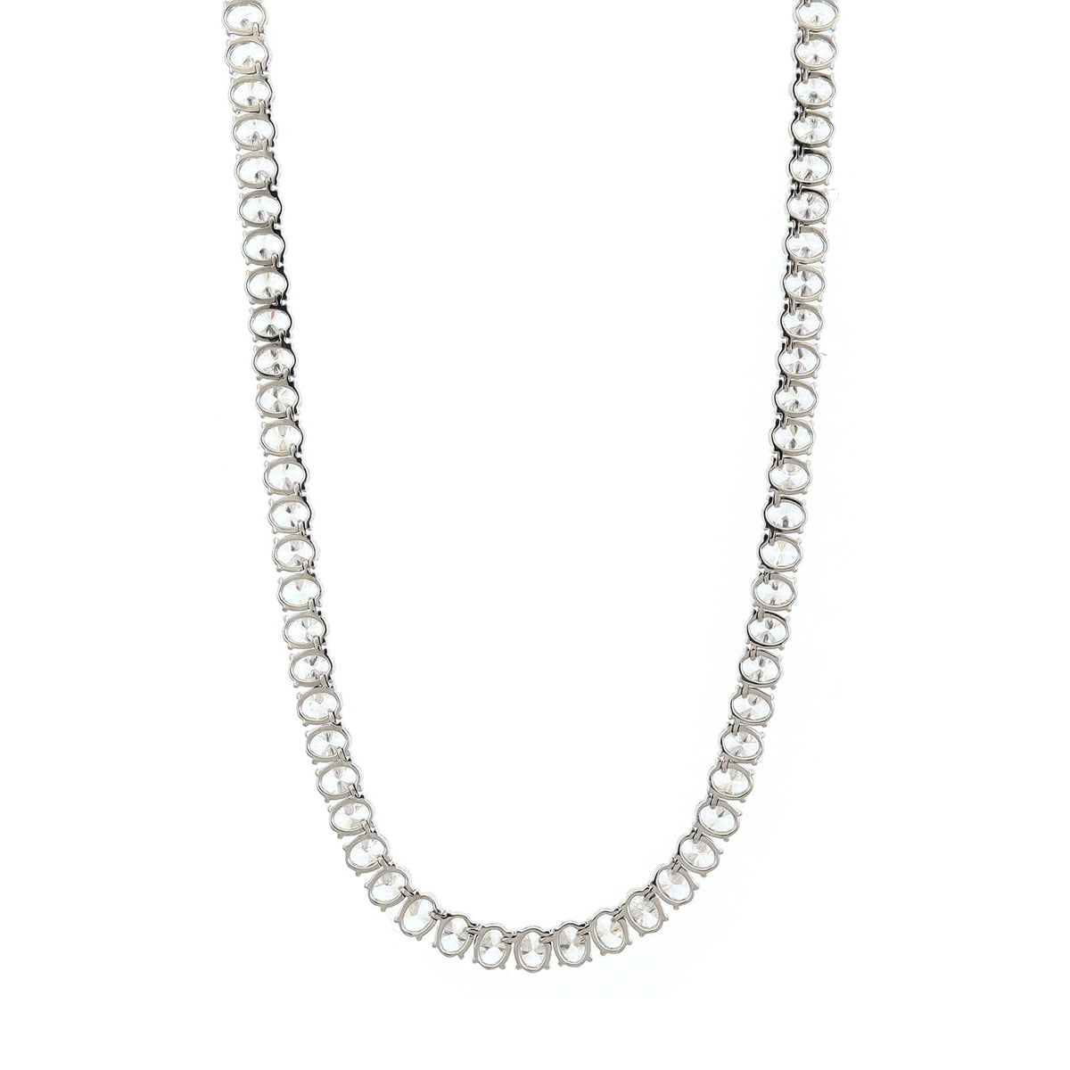 18K White Gold 4 Prong Oval Diamond Tennis Necklace