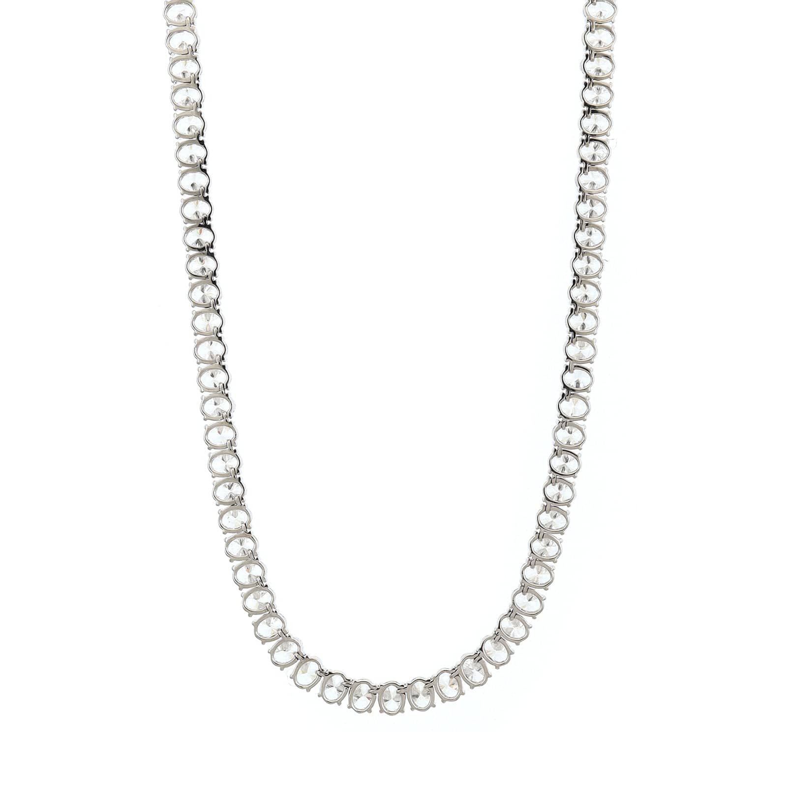 18K White Gold 4 Prong Oval Diamond Tennis Necklace