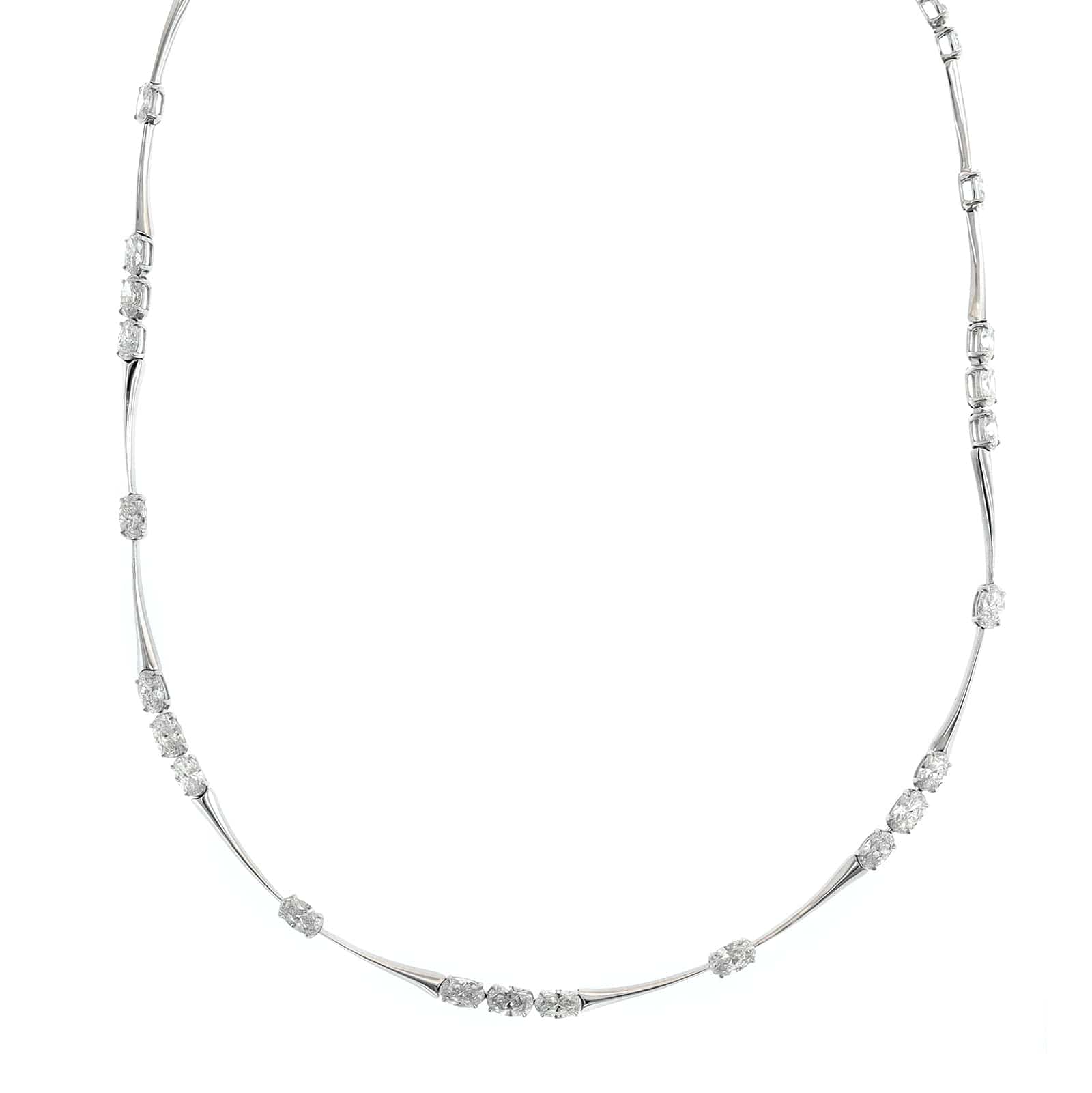 Etho Maria 18K White Gold Oval Diamond Bar Link Necklace