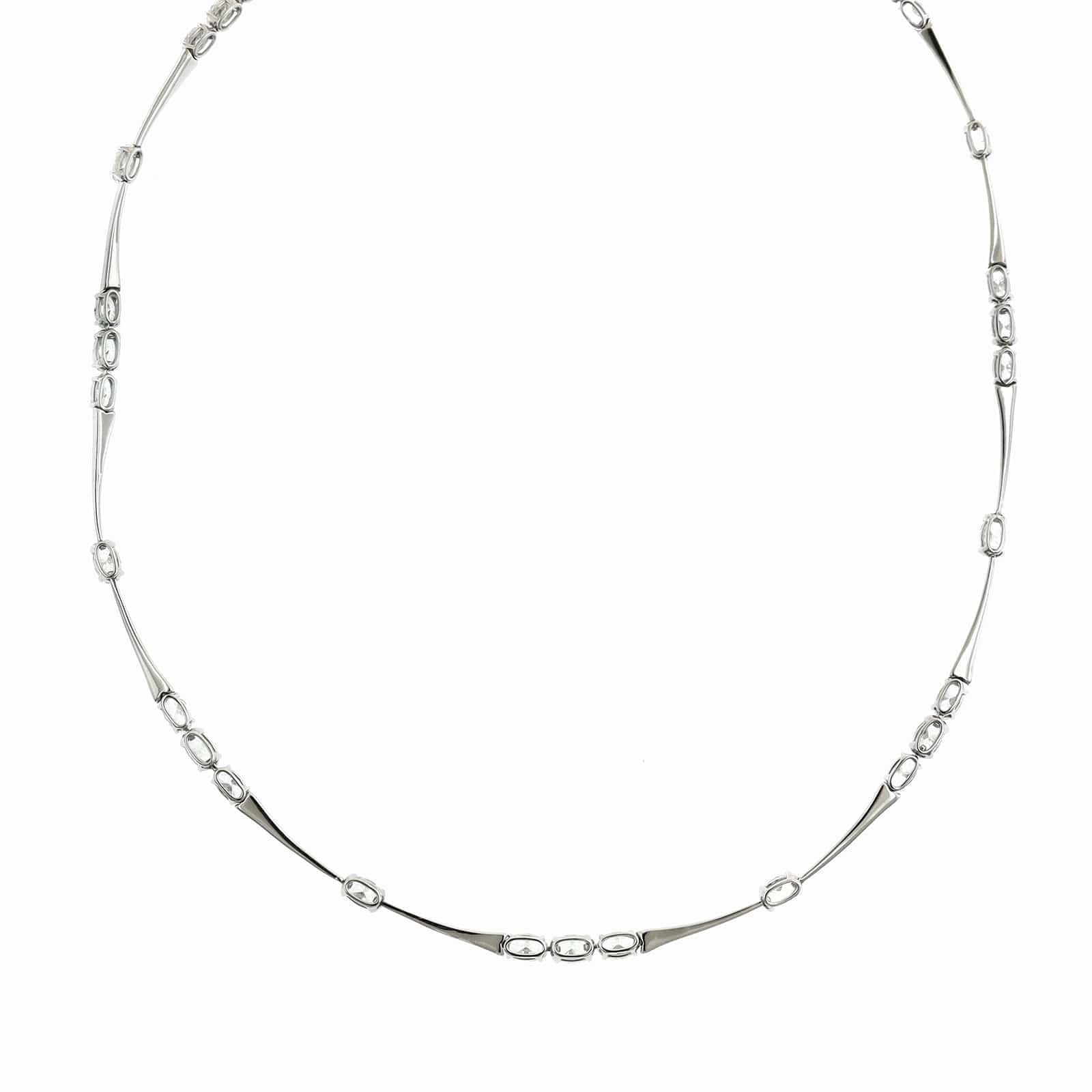 Etho Maria 18K White Gold Oval Diamond Bar Link Necklace