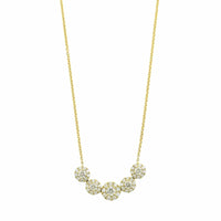 14K Yellow Gold 5 Diamond Cluster Station Necklace