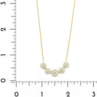 14K Yellow Gold 5 Diamond Cluster Station Necklace