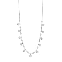 14K White Gold Bezel Set Round Diamond Station Dangle Necklace