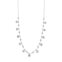14K White Gold Bezel Set Round Diamond Station Dangle Necklace