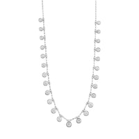14K White Gold Graduated Bezel Set Round Diamond Station Dangle Necklace