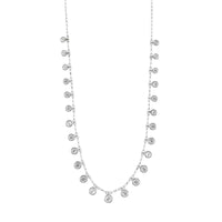 14K White Gold Graduated Bezel Set Round Diamond Station Dangle Necklace