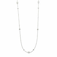 18K White Gold Oval and Round Diamond By The Yard Necklace