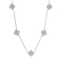 14K White Gold Diamond Station Quatrefoil Motif Necklace