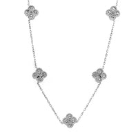 14K White Gold Diamond Station Quatrefoil Motif Necklace