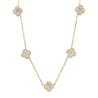 14K Yellow Gold Diamond Station Quatrefoil Motif Necklace