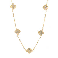 14K Yellow Gold Diamond Station Quatrefoil Motif Necklace