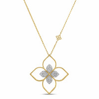 Roberto Coin 18K Yellow Gold Princess Flower Open Frame Pave Diamond Necklace