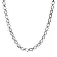 18K White Gold Bezel Set Emerald Cut Diamond Tennis Necklace