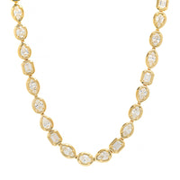 18K Yellow Gold Bezel Set Multi Shaped Diamond Tennis Necklace