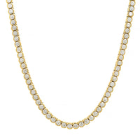 18K Yellow Gold 9CTW Semi Bezel Set Round Diamond Tennis Necklace