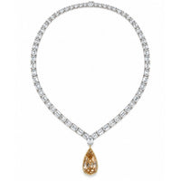 18K White and Yellow Gold Fancy Champagne Pear Shaped Diamond and Emerald Cut Diamond Necklace