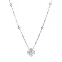 14K White Gold Diamond Clover Pendant Necklace