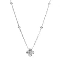 14K White Gold Diamond Clover Pendant Necklace