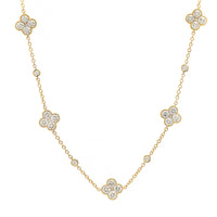 14K Yellow Gold Round Diamond Quatrefoil Station Necklace
