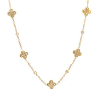 14K Yellow Gold Round Diamond Quatrefoil Station Necklace