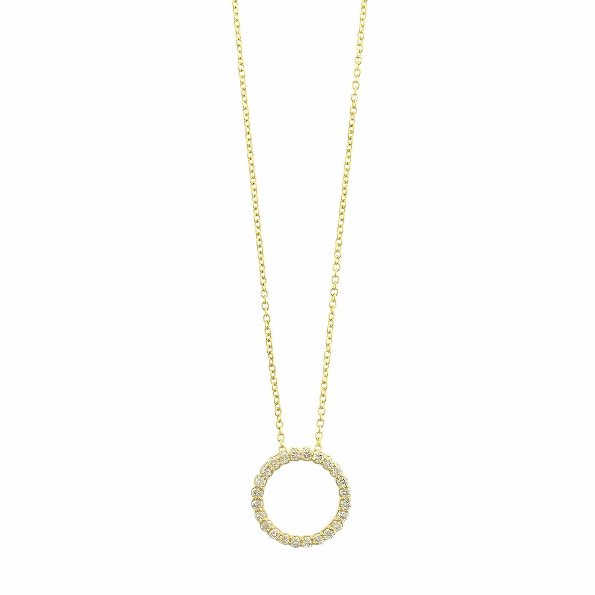 14K Yellow Gold Diamond Circle Pendant Necklace