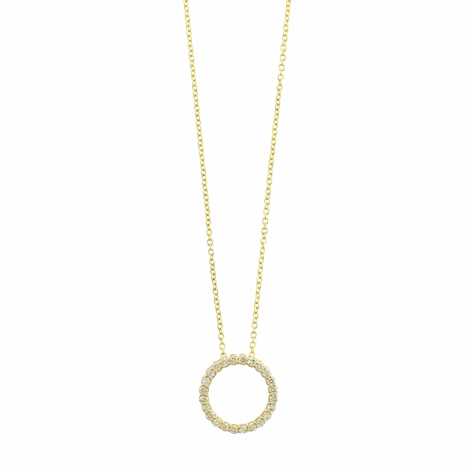 14K Yellow Gold Diamond Circle Pendant Necklace