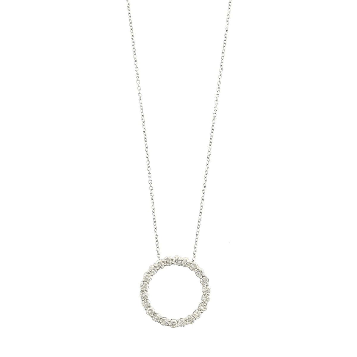 14K White Gold Diamond Circle Pendant Necklace
