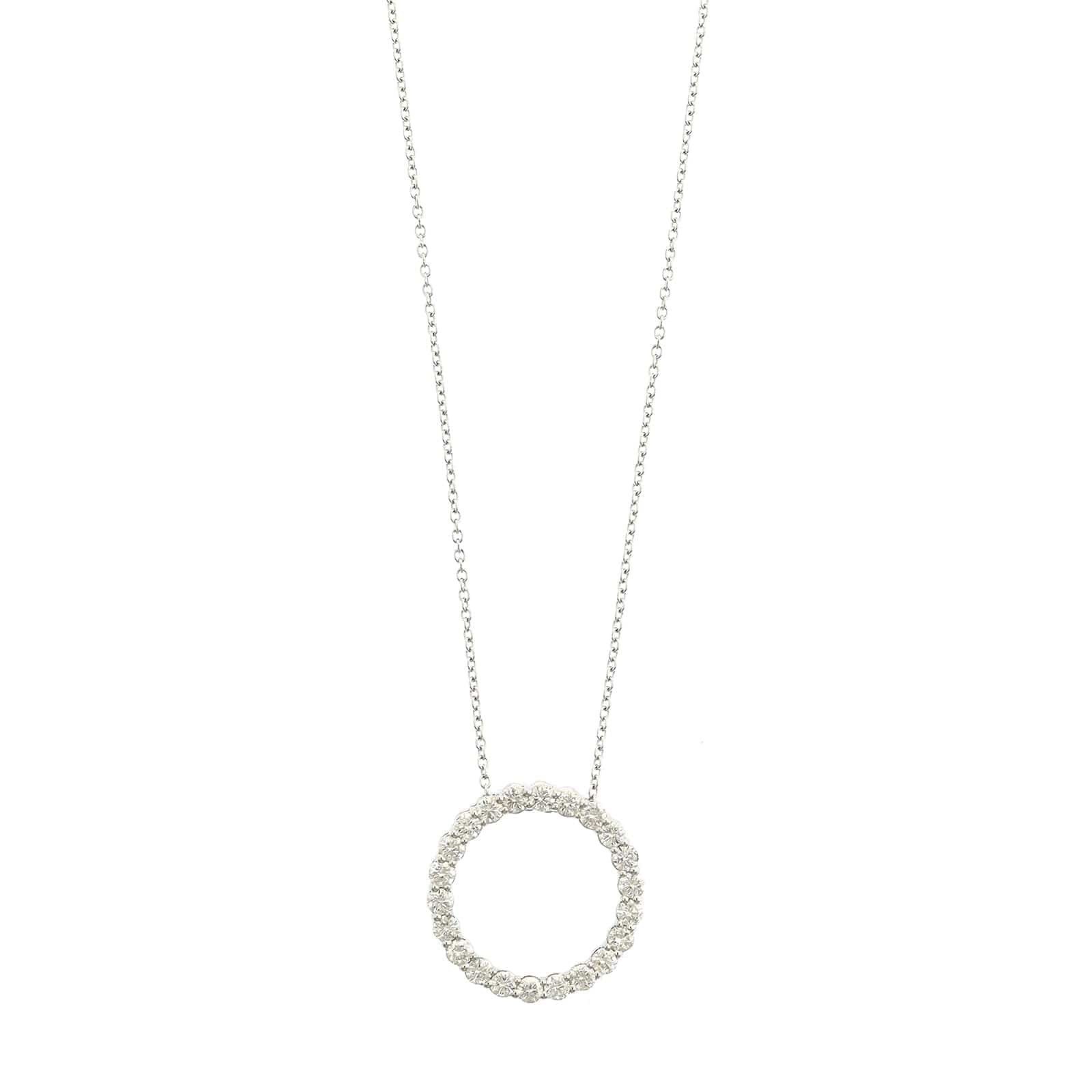 14K White Gold Diamond Circle Pendant Necklace
