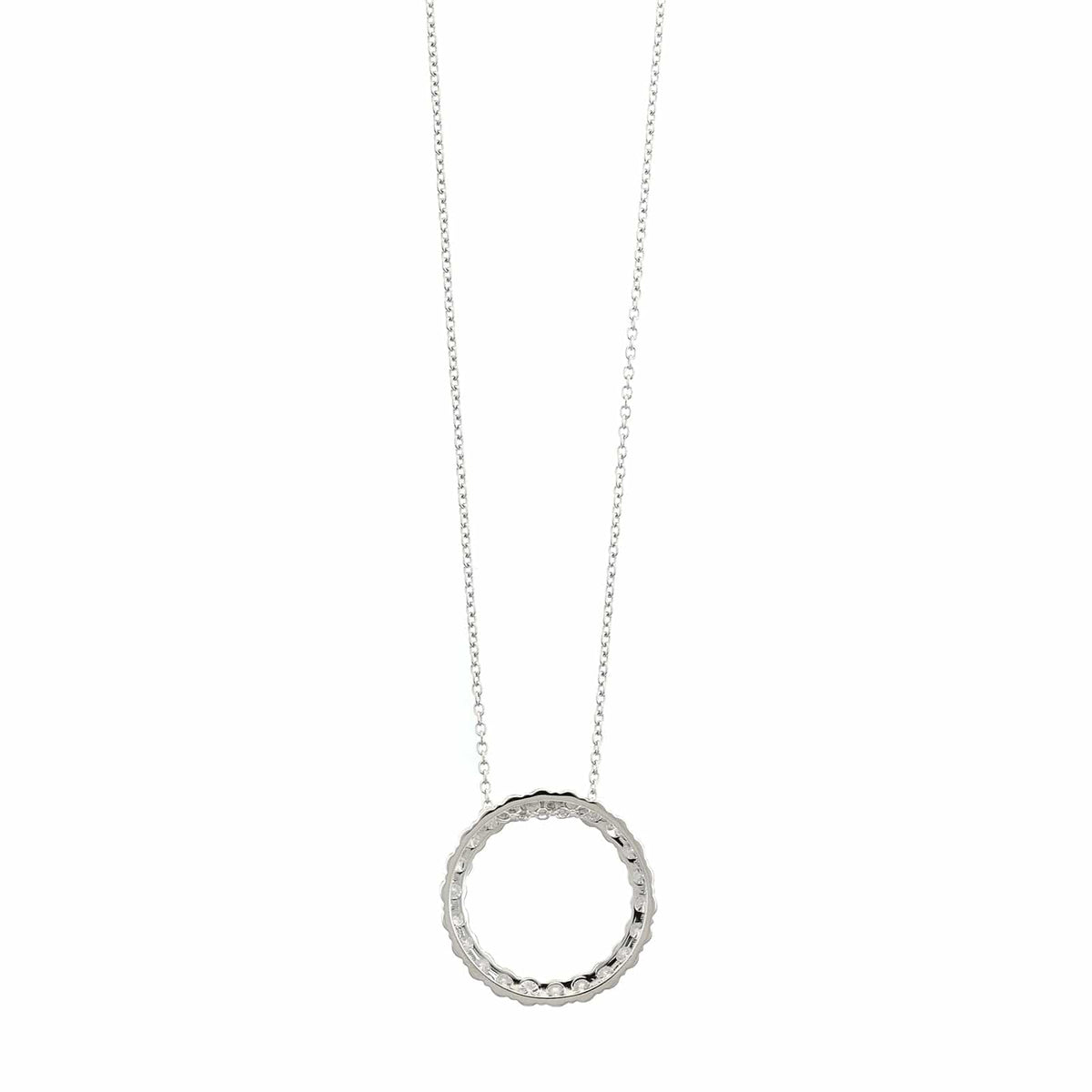 14K White Gold Diamond Circle Pendant Necklace