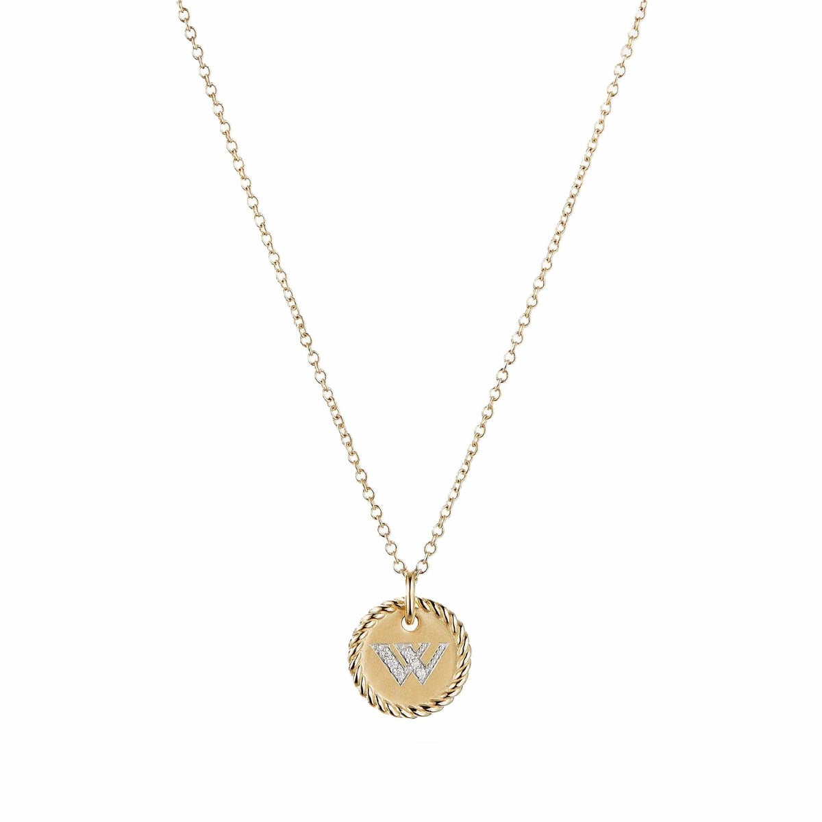 "W" Pendant with Diamonds in Gold on Chain