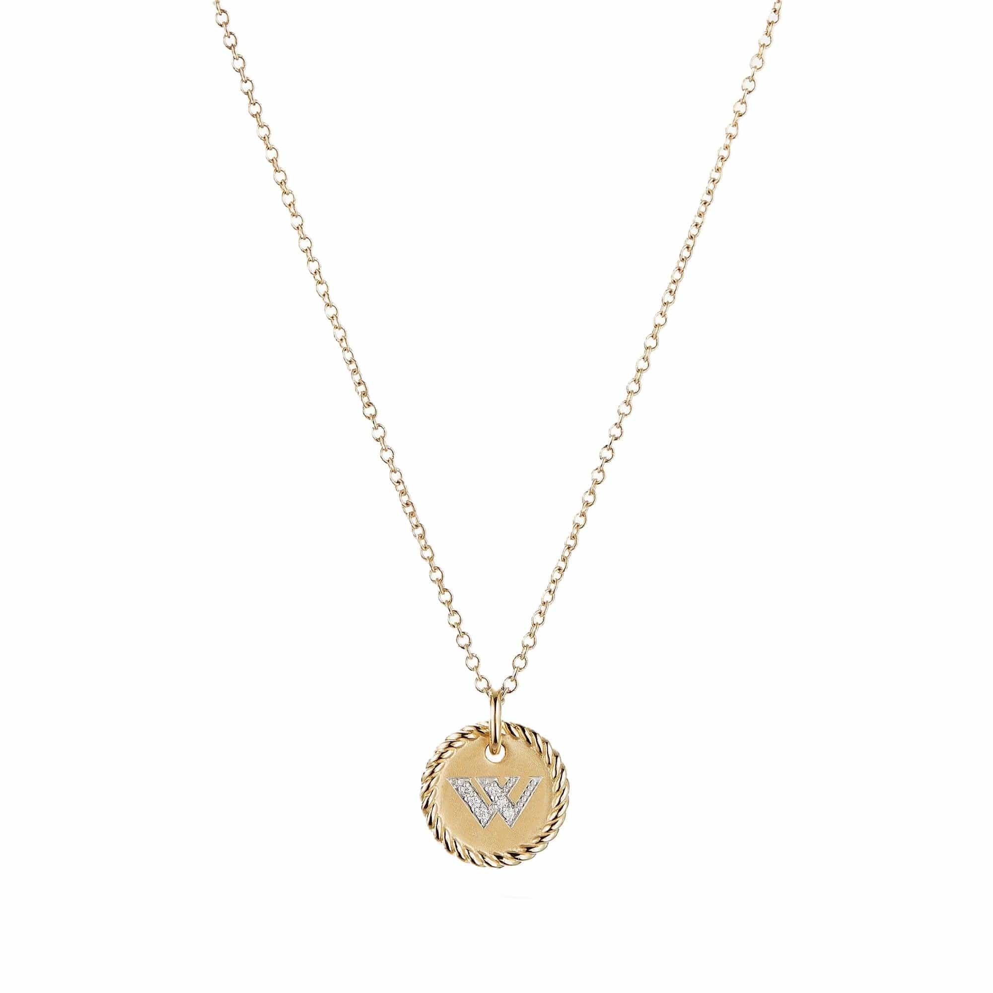 "W" Pendant with Diamonds in Gold on Chain