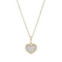 Cable Collectibles® Pavé Plate Heart Charm Necklace in 18K Yellow Gold