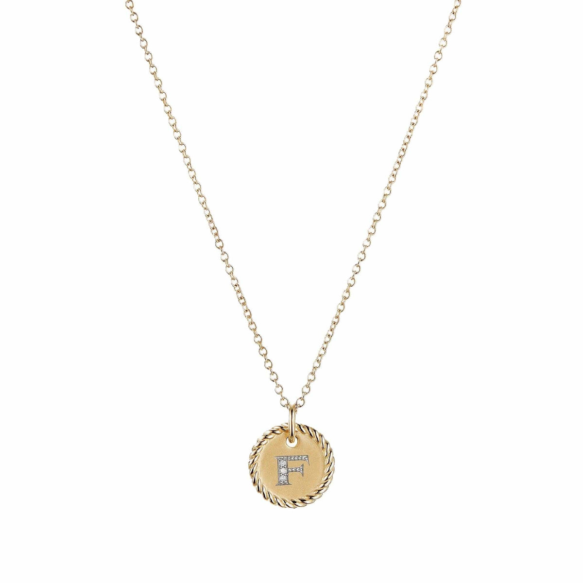 "F" Pendant with Diamonds in Gold on Chain