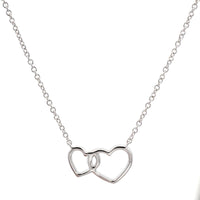 14K White Gold Diamond Double Heart Necklace