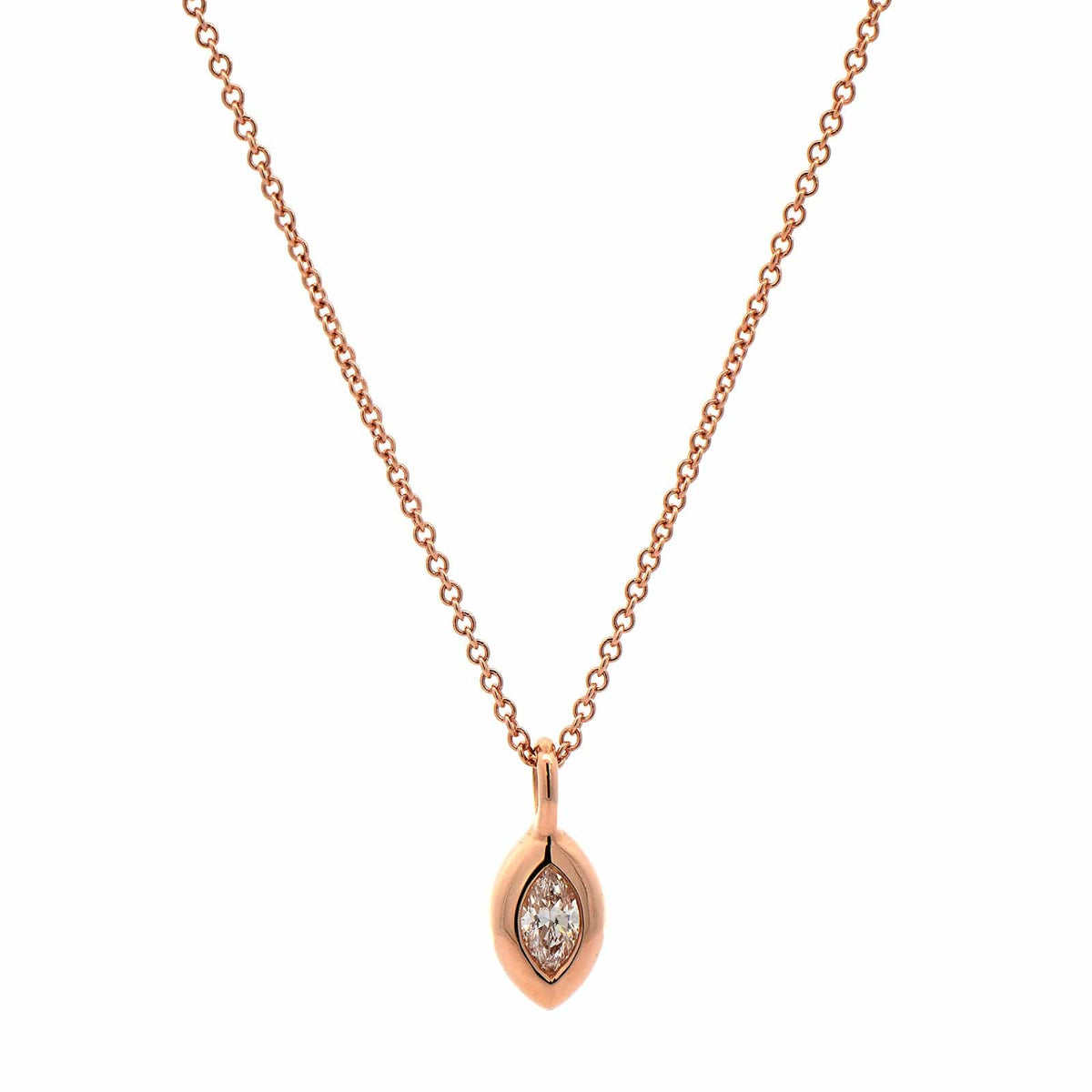 18K Rose Gold Marquise Diamond Pendant Necklace